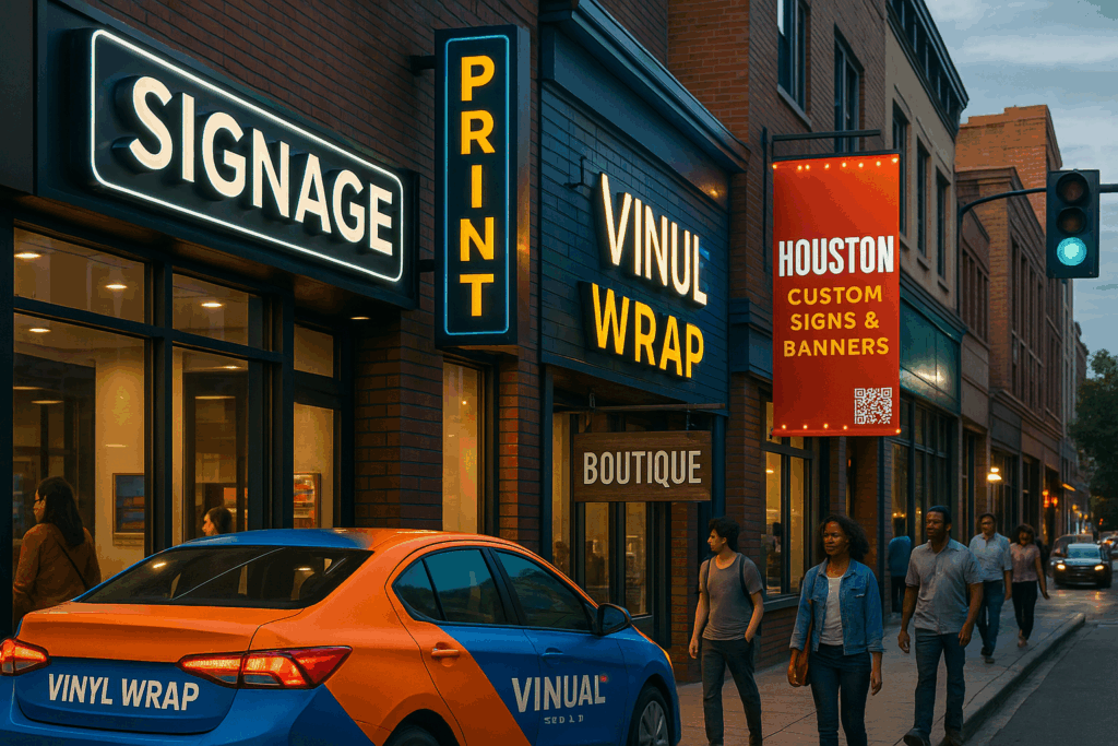 Custom storefront sign installation in Houston