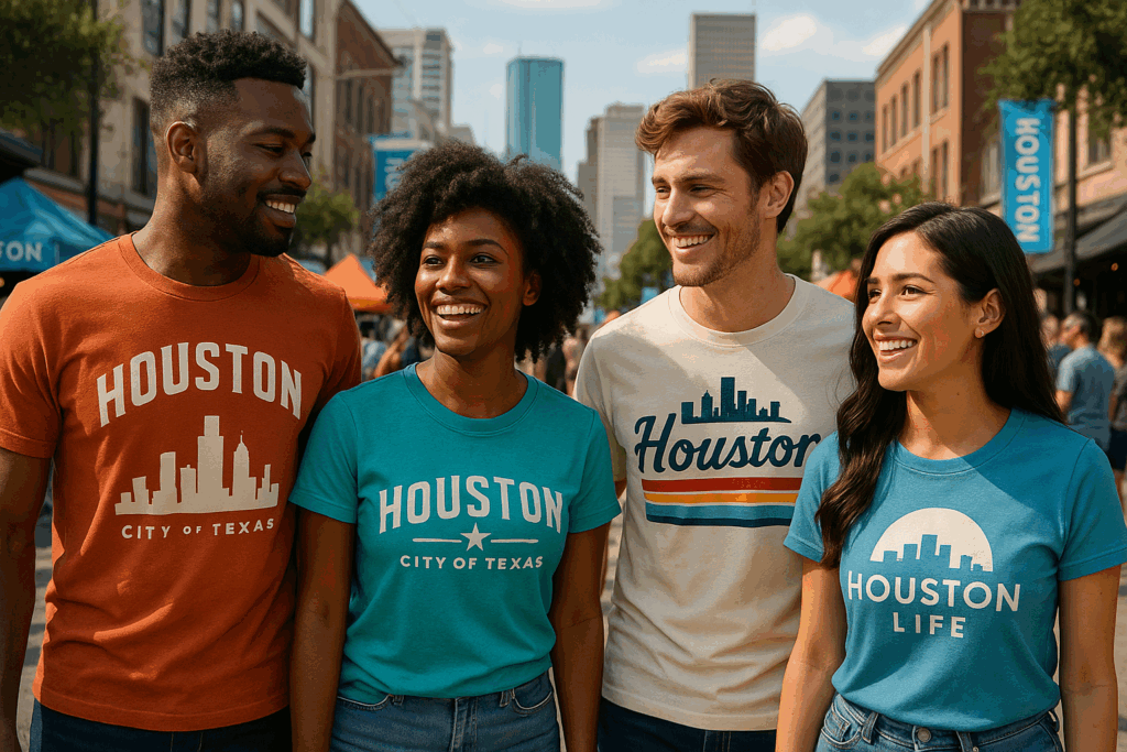 Conference attendees wearing matching branded shirts