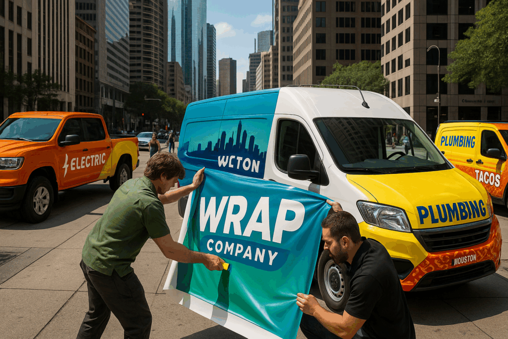 Company van with bold vinyl graphics